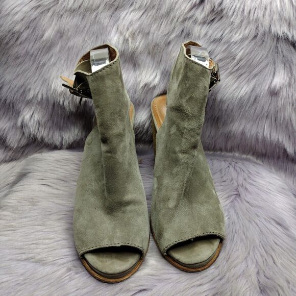 Jeffrey Campbell Brianna Suede Peep Toe Wood Block Heel Sandals Women Sz 10 Grey - Picture 3 of 9